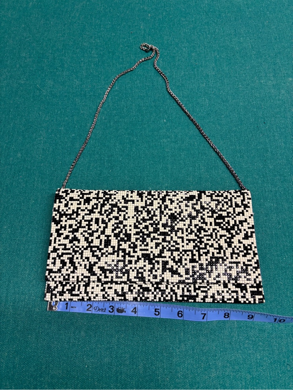 Sondra Roberts Black & White Beaded Evening Clutch with Chain Strap